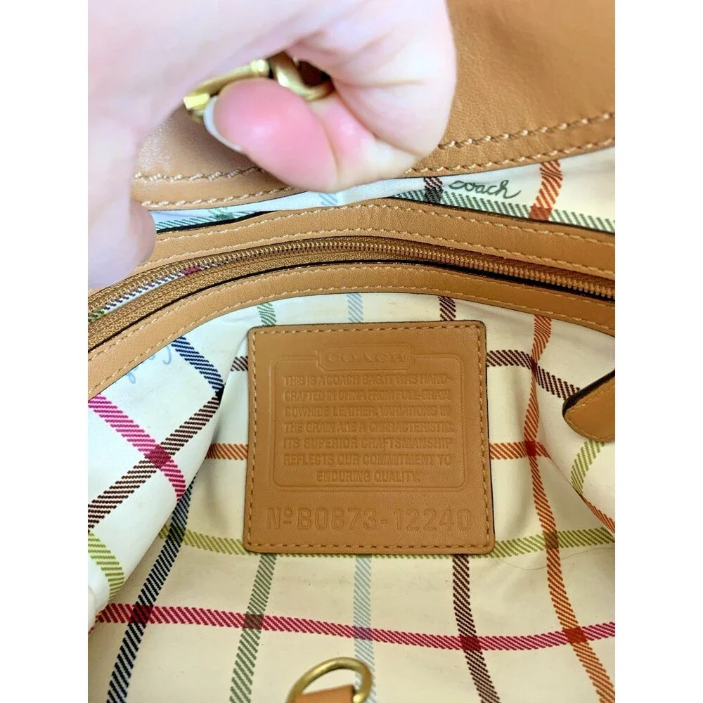 Coach Pleated Ergo Tote #12240 Tan Leather Tattersall Lining 2008 Shoulder Bag